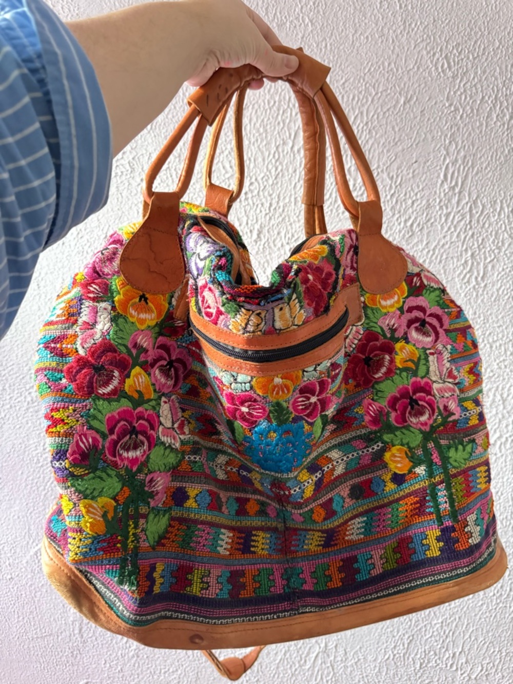 Large vibrant Embroidered Floral Weekender Bag